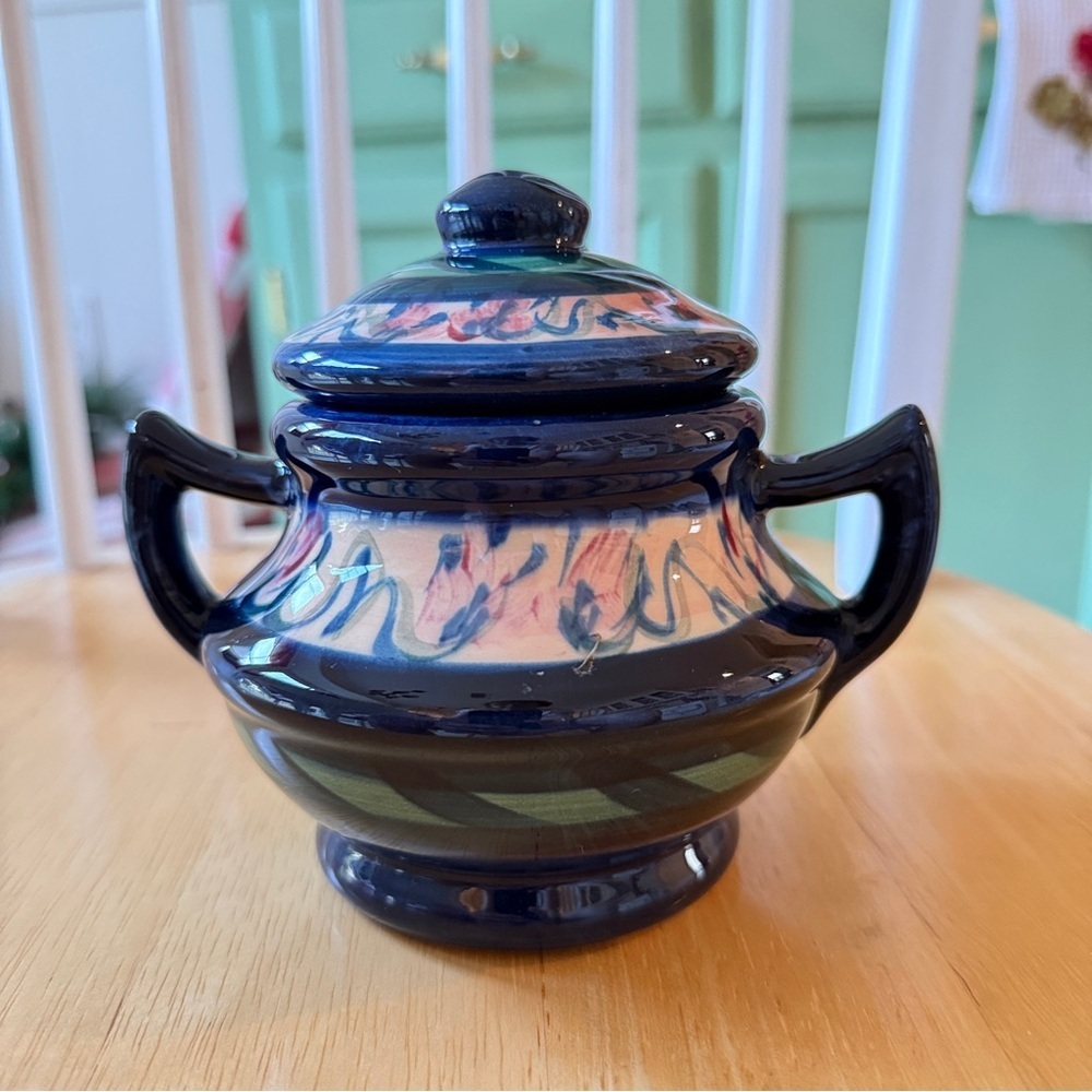 Gail Pittman Sugar Bowl Hand Painted Covered with Handles EUC - Picture 3 of 11